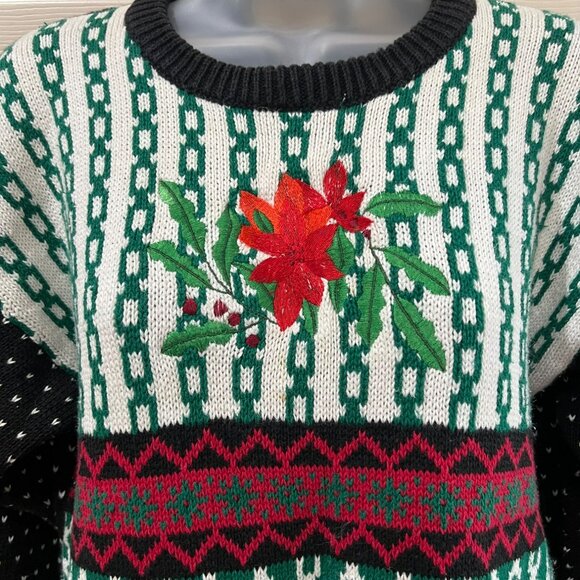 Vintage Huntington Ridge Christmas Sweater With Festive Poinsettia Design & Patt - Picture 5 of 7